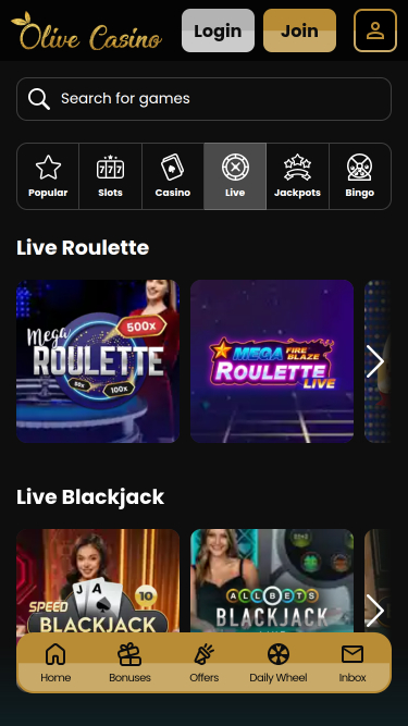 Olive Casino Mobile Live Dealer