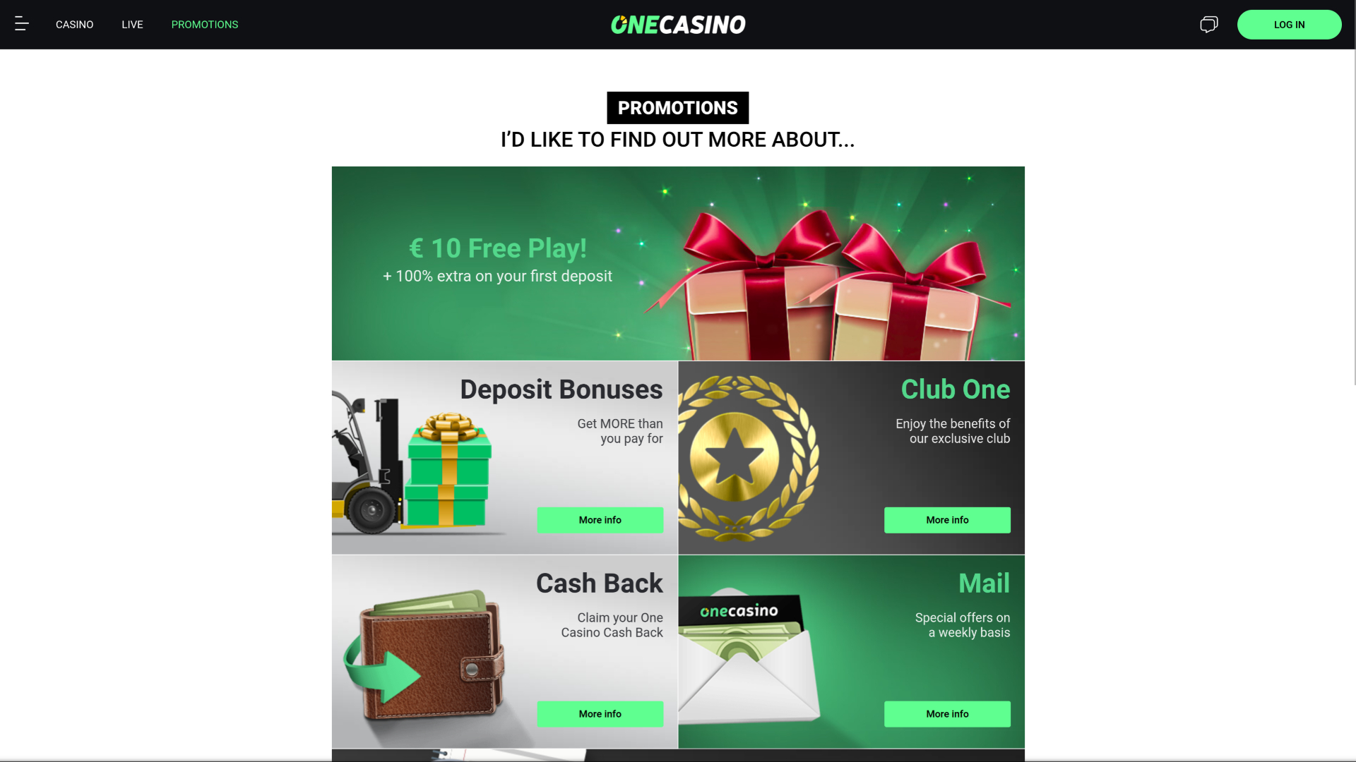 One Casino Desktop Promotions