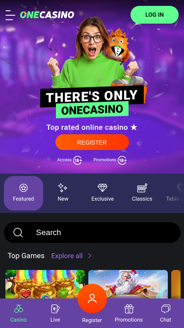 One Casino Mobile Homepage