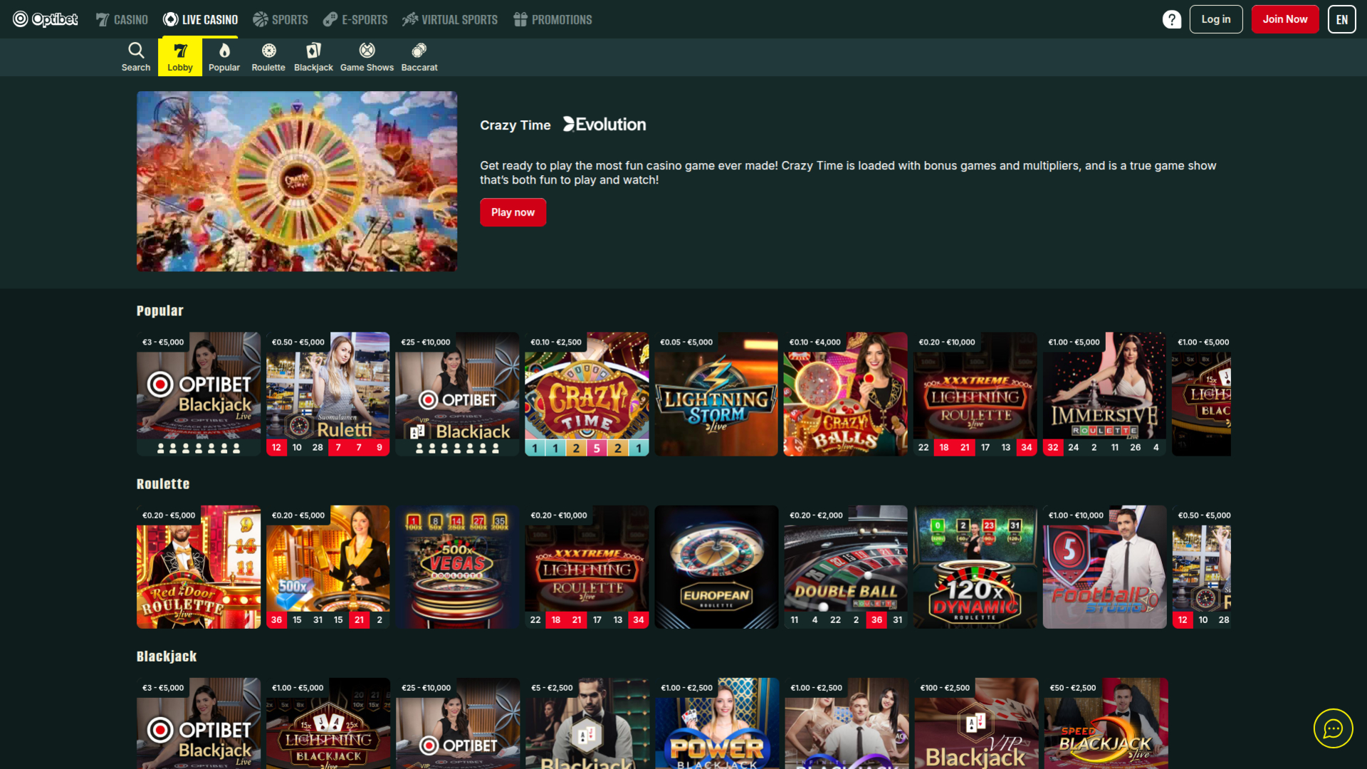 Optibet Casino Desktop Live Dealer