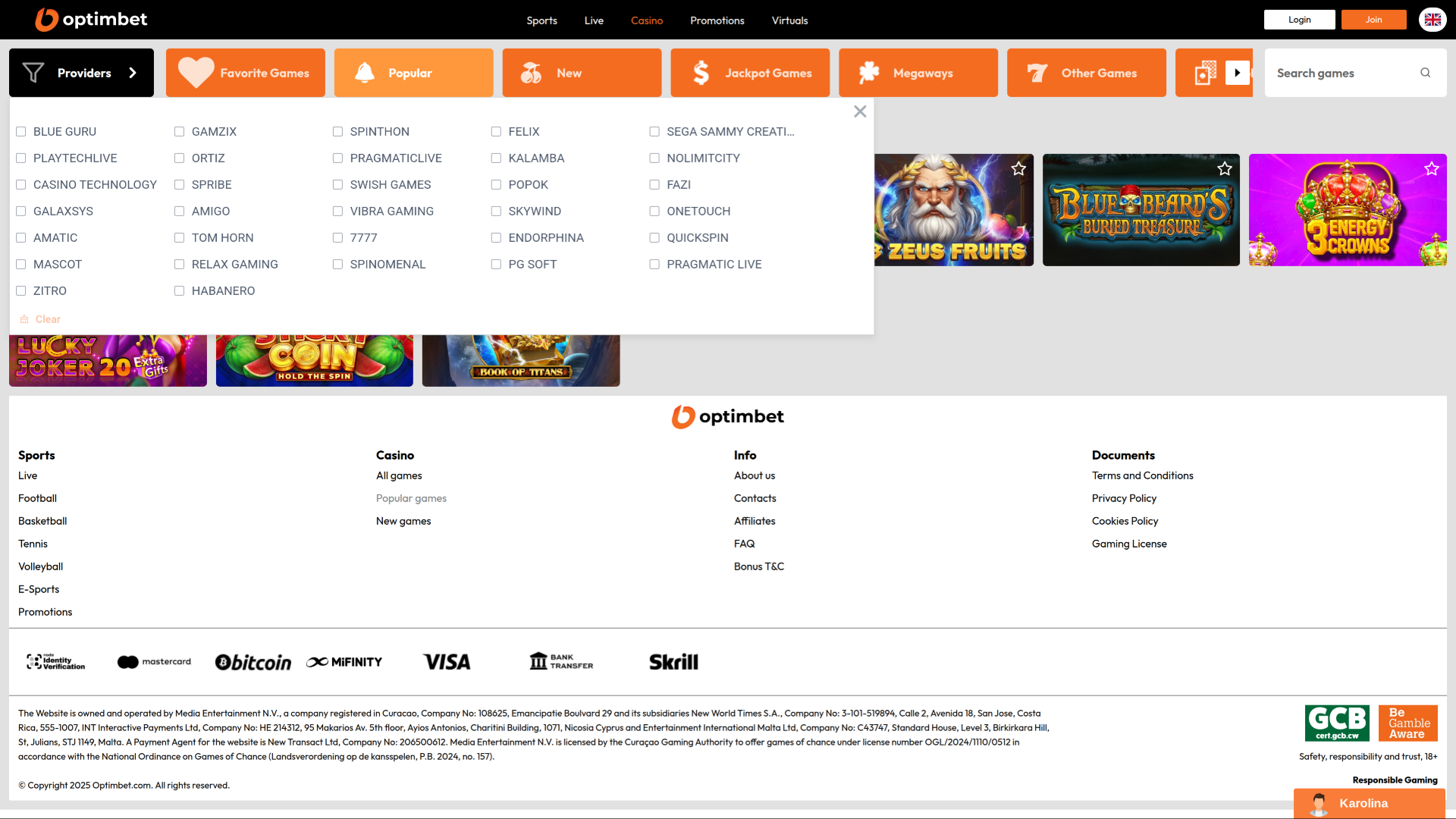 OptimBet Casino Desktop Game Developers