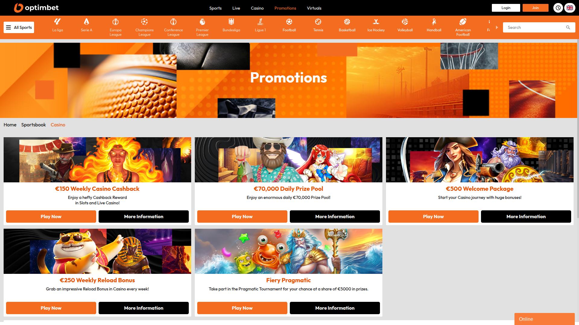 Optimbet Casino Promotions Desktop