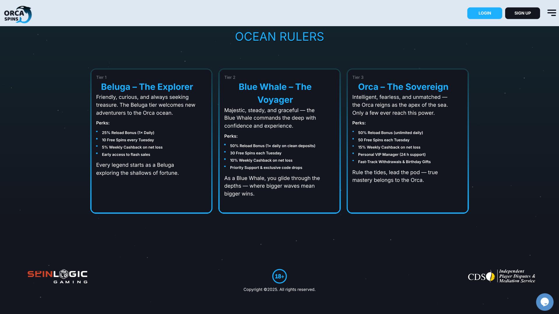 Orca Spins Casino VIP page