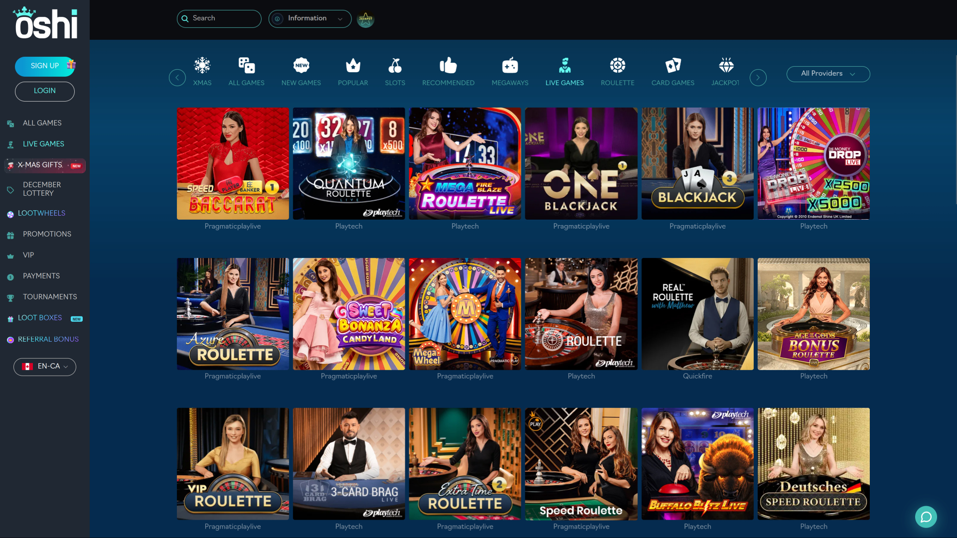 Oshi Casino Desktop Live Dealer