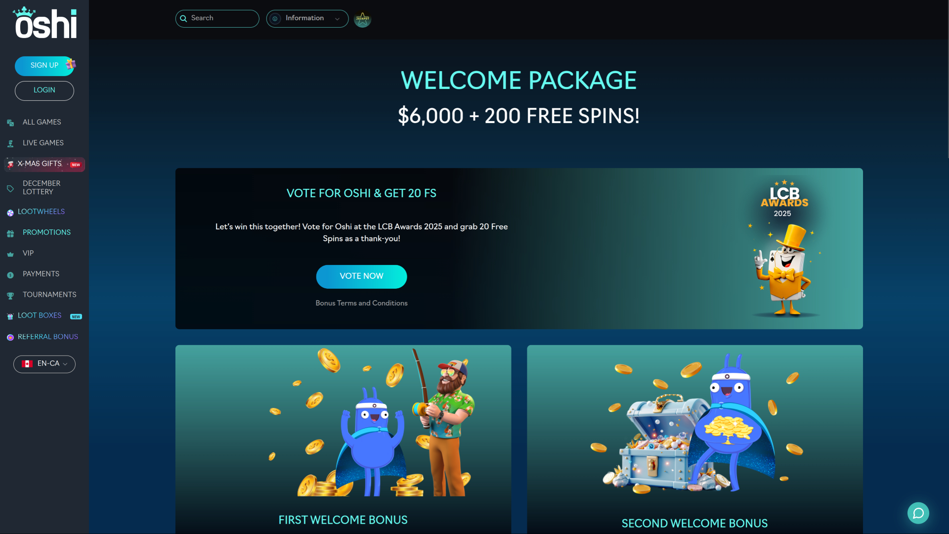 Oshi Casino Desktop Promotions