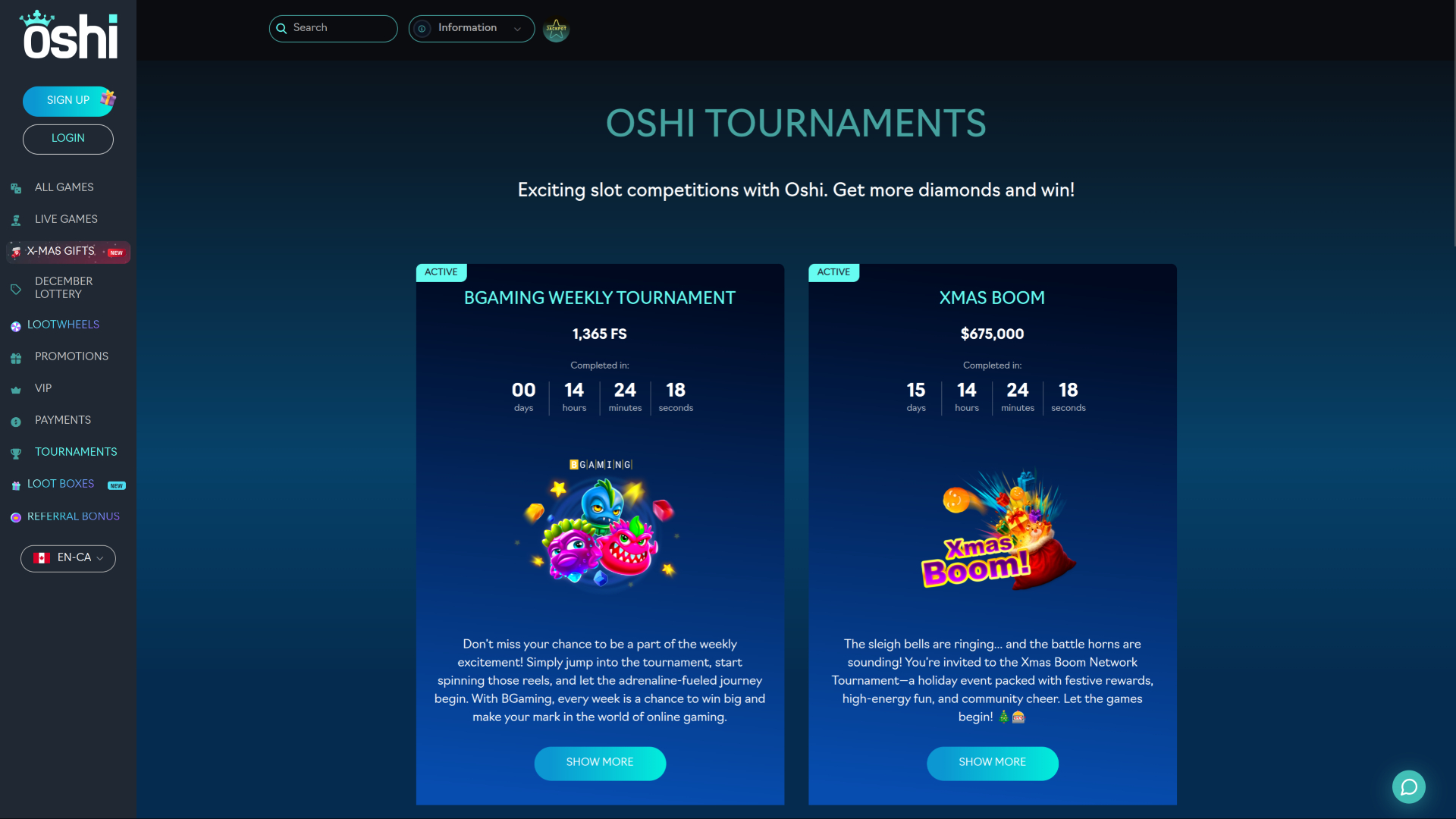 Oshi Casino Desktop Tournaments