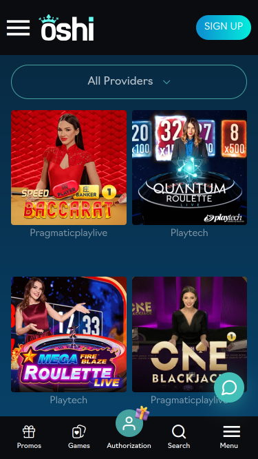 Oshi Casino Mobile Live Dealer