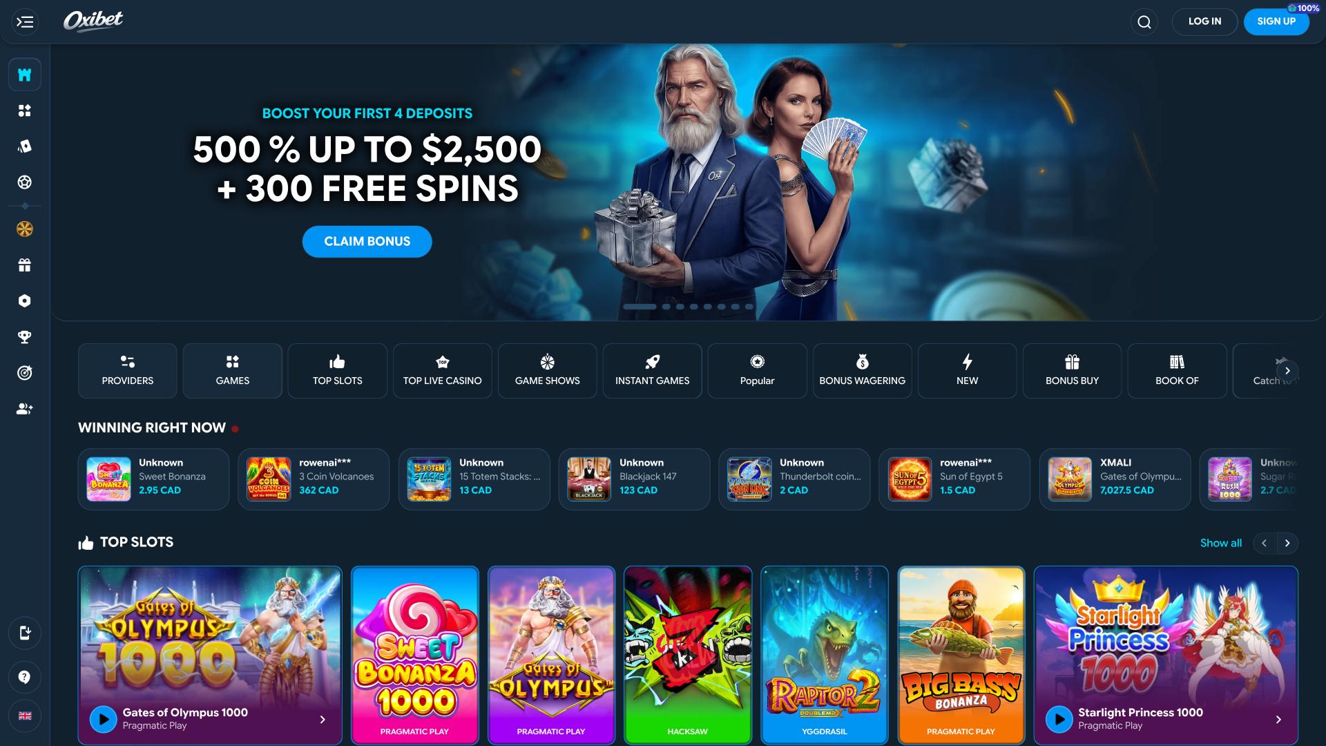 Oxibet Casino homepage