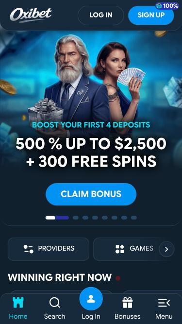 Oxibet Casino mobile homepage