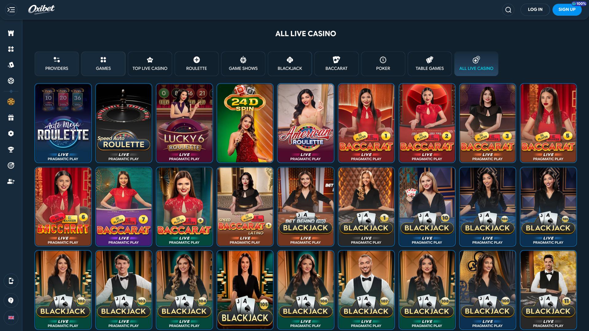 Oxibet Casino live dealer page