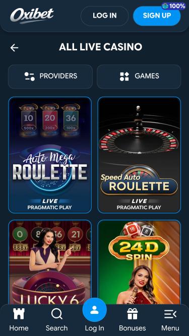 Oxibet Casino live dealer mobile page