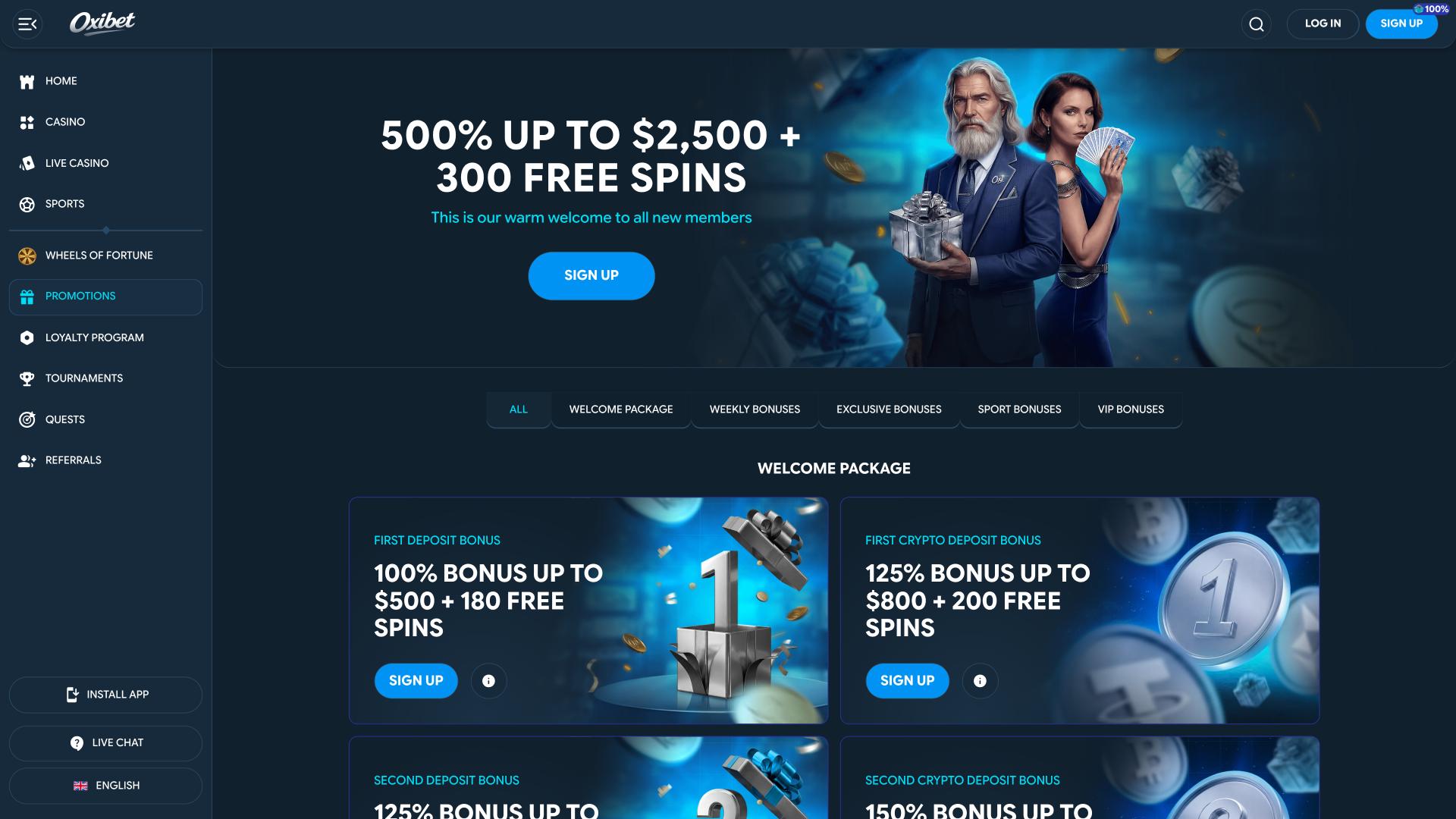 Oxibet Casino promotions page