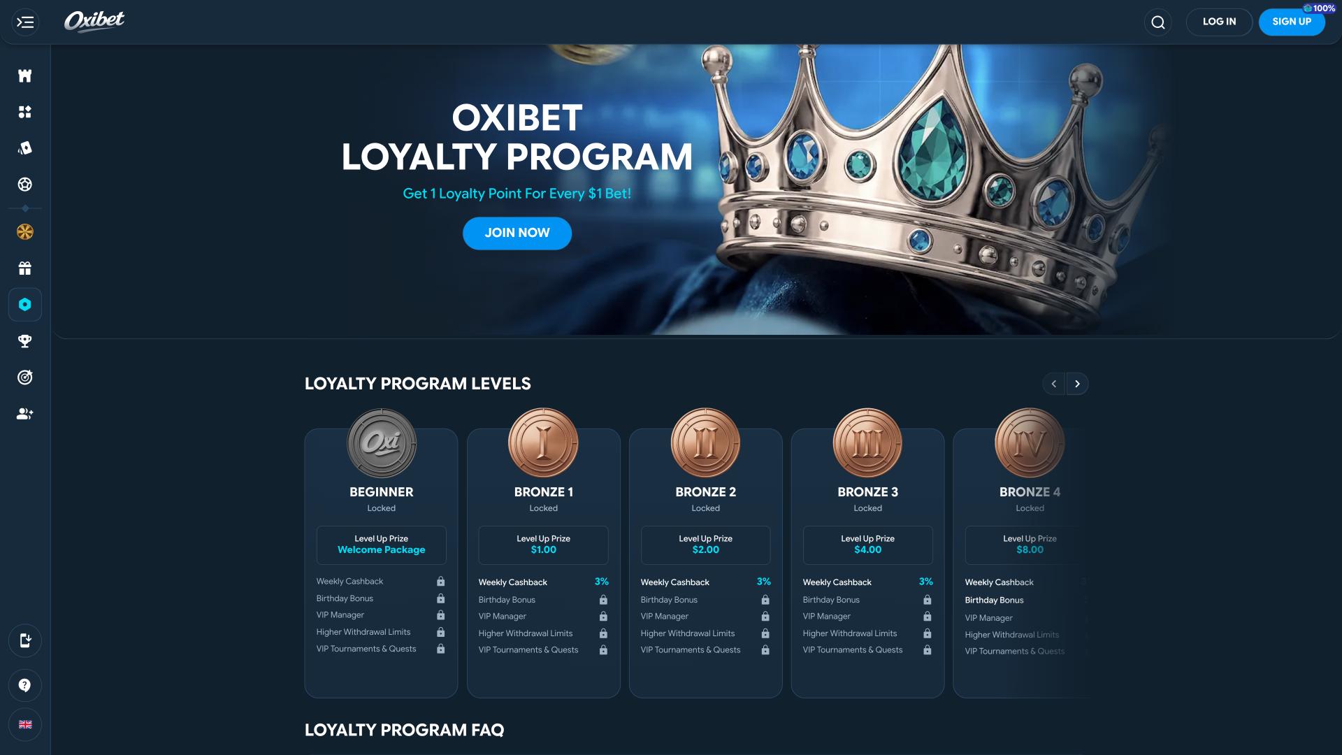 Oxibet Casino VIP page