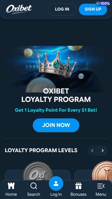 Oxibet Casino VIP mobile page