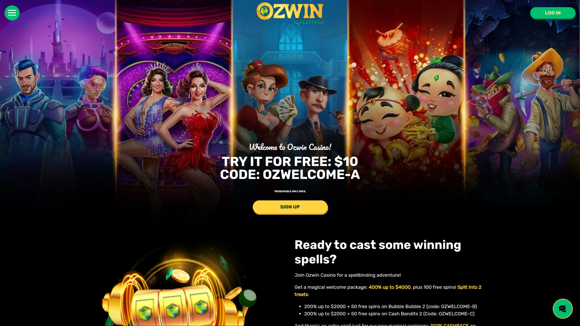Ozwin Casino Desktop Homepage