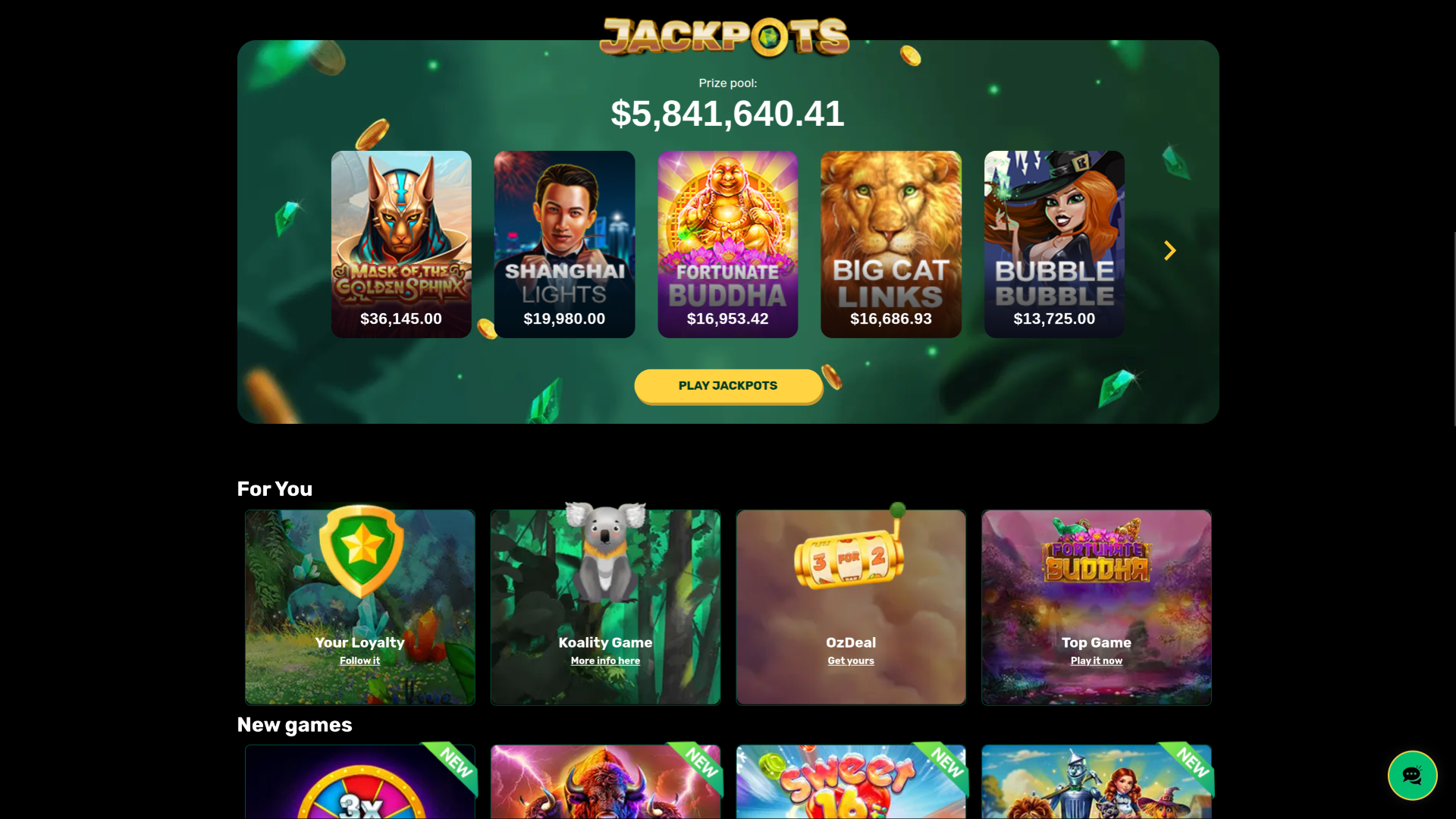 Ozwin Casino Desktop Jackpot