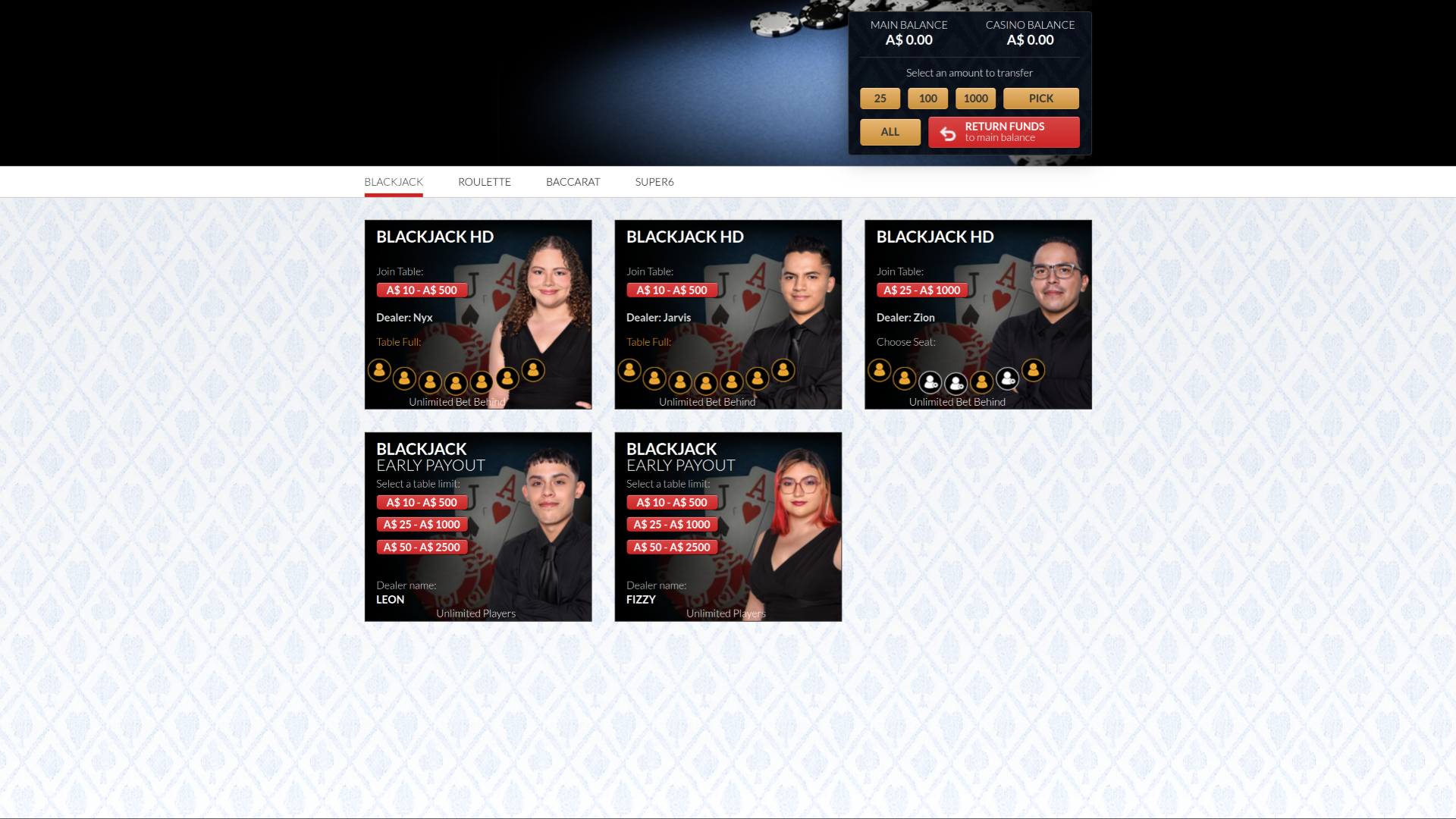 Ozwin Casino Desktop Live Dealer
