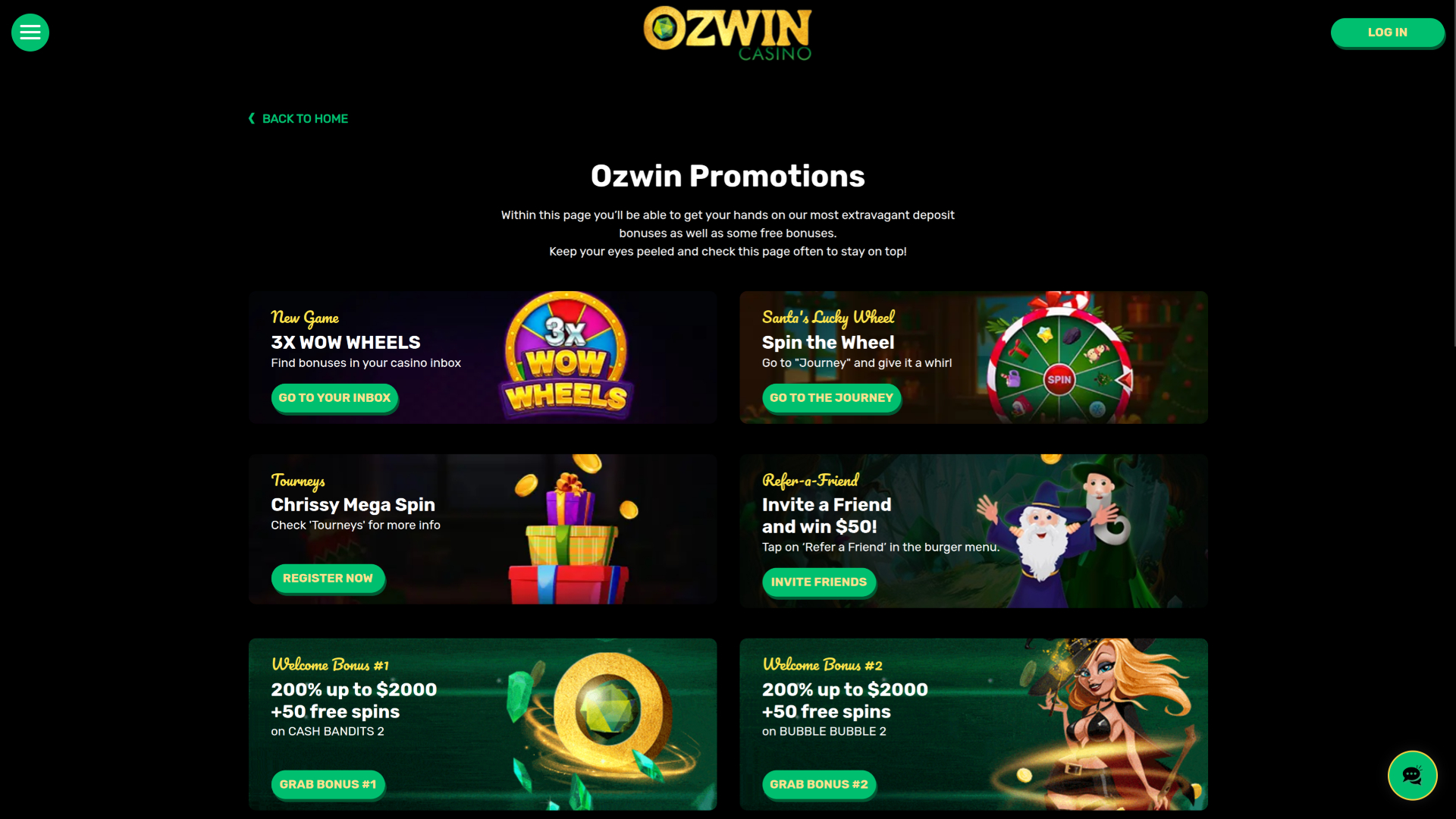 Ozwin Casino Desktop Promotions