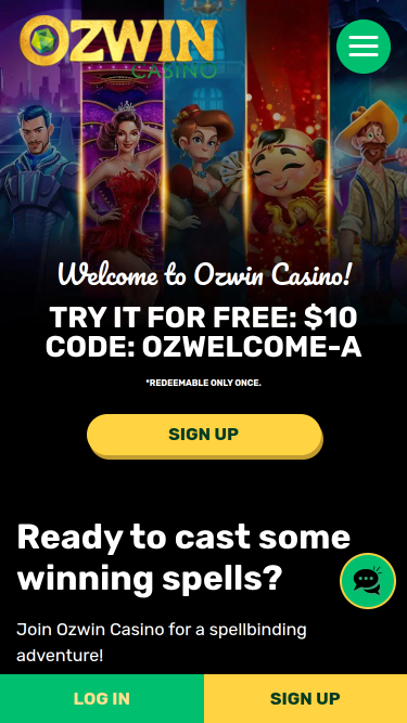 Ozwin Casino Mobile Homepage