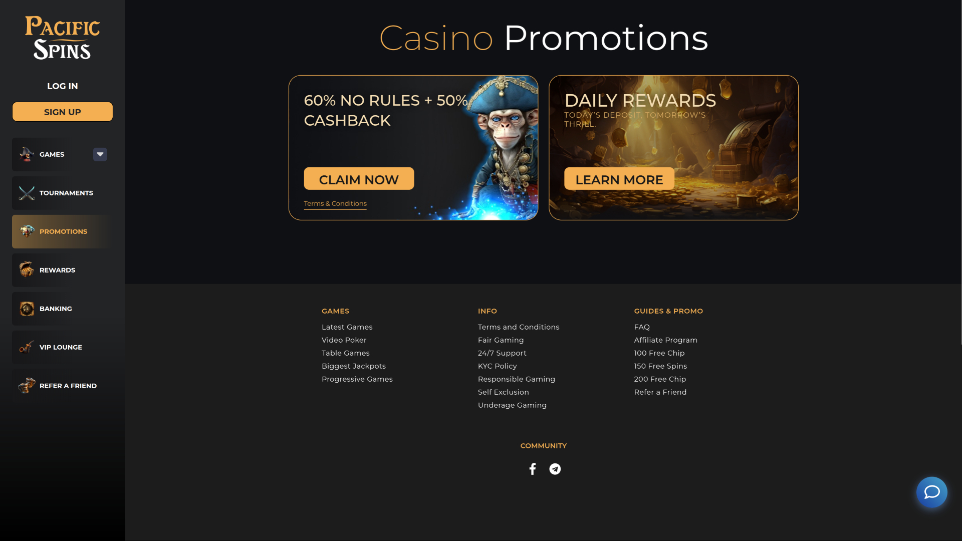 Pacific Spins Casino Desktop Promotions