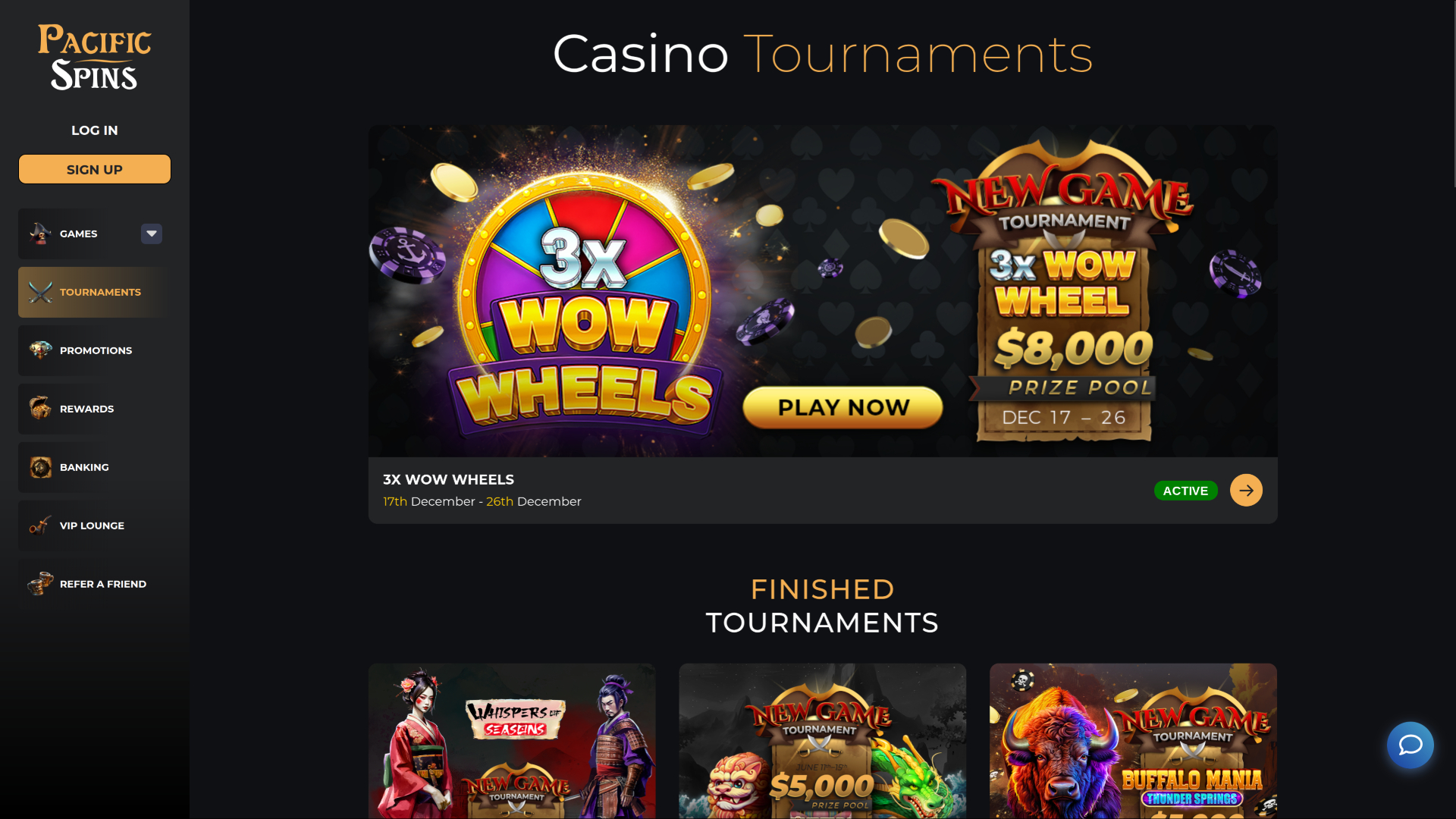 Pacific Spins Casino Desktop Tournaments