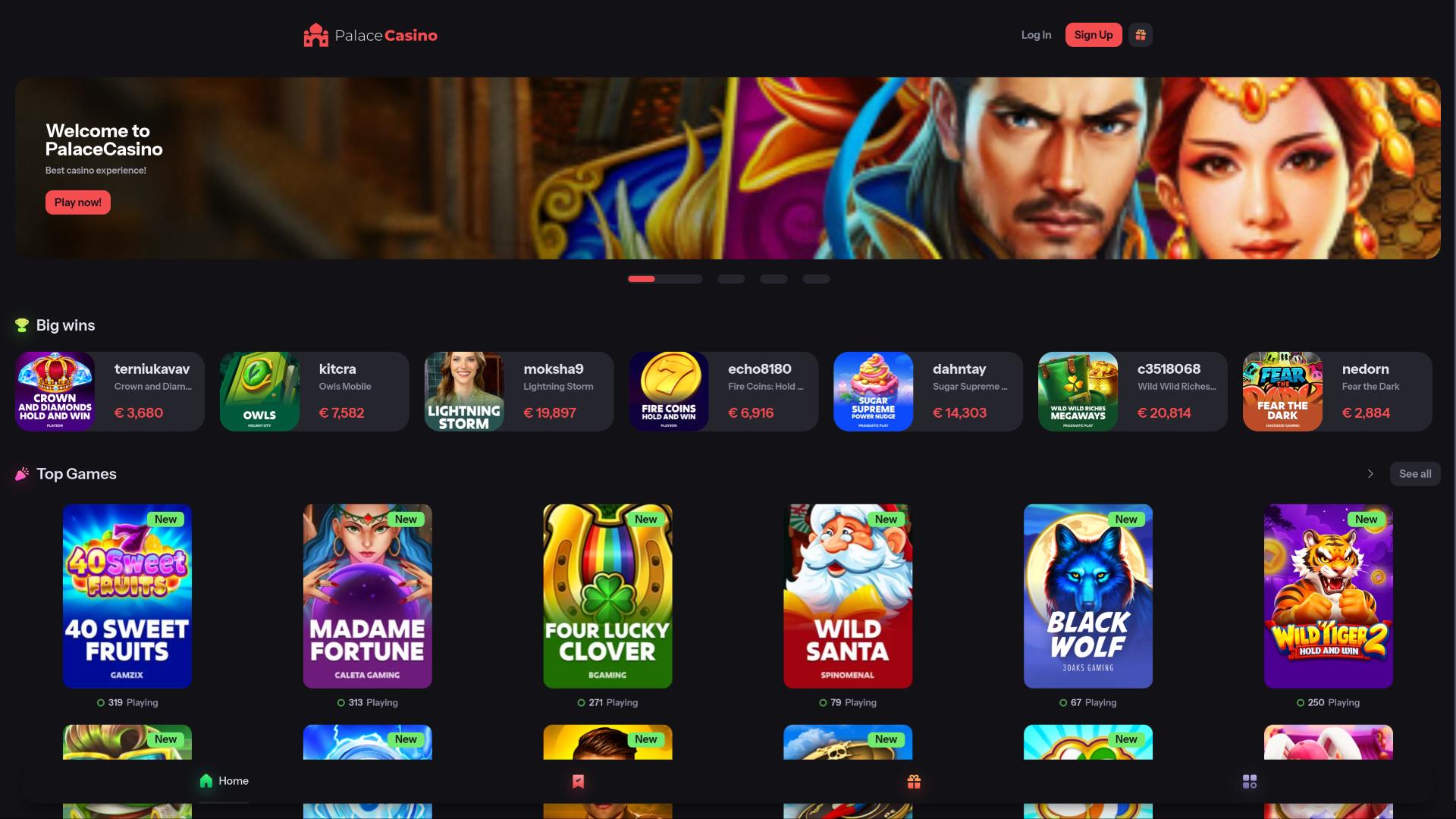 Palace Casino homepage