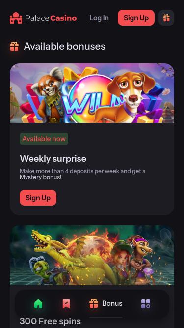 Palace Casino promotions mobile page