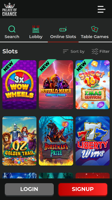 Palace of Chance Mobile Games