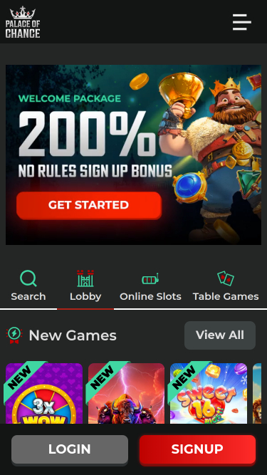 Palace of Chance Mobile Homepage