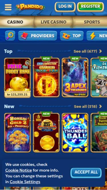 Games mobile page screenshot of Pandido Casino