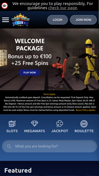 Paris Vegas Casino Mobile Homepage