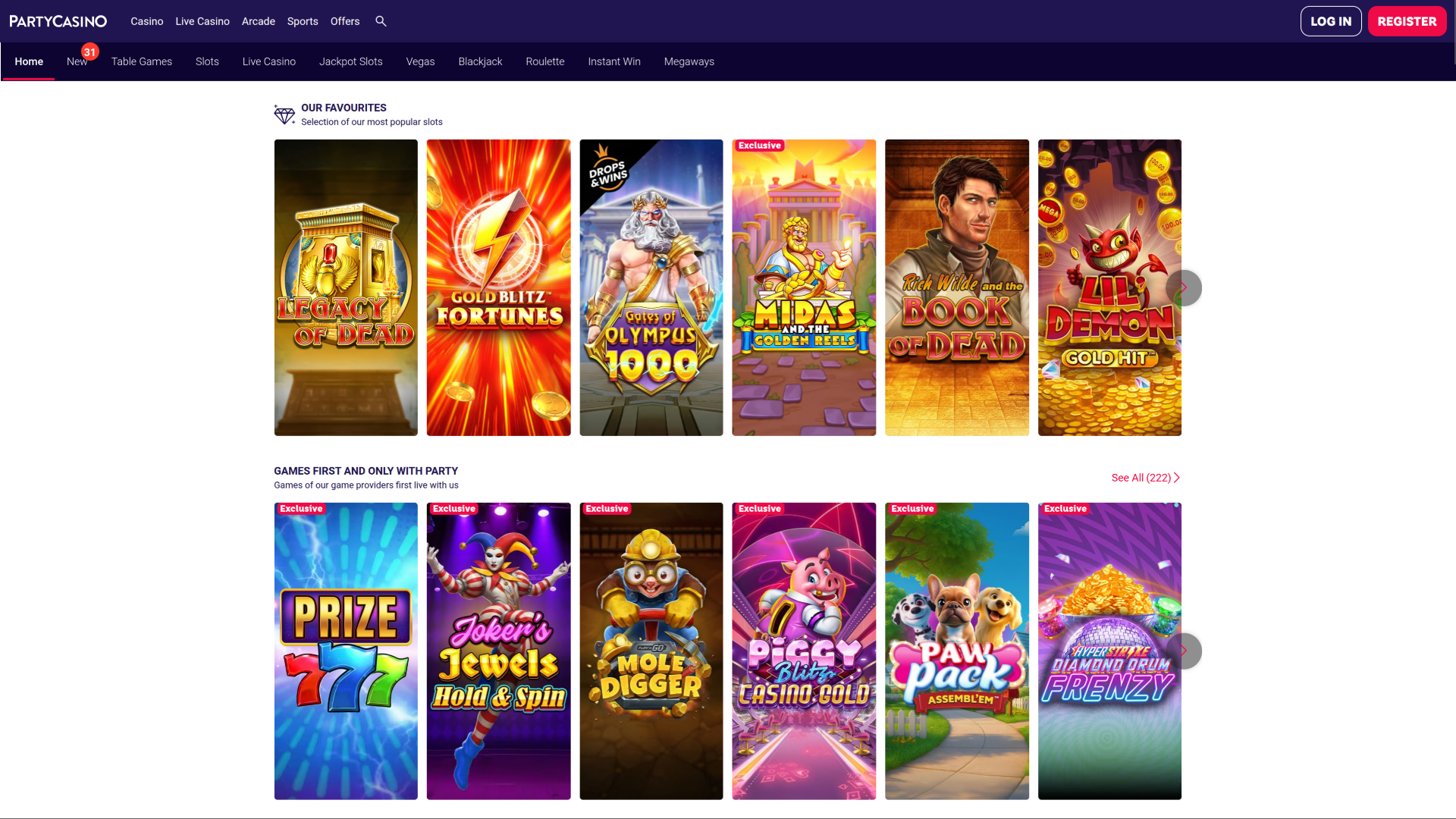 PartyCasino Desktop Homepage