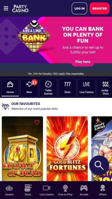 PartyCasino Mobile Homepage