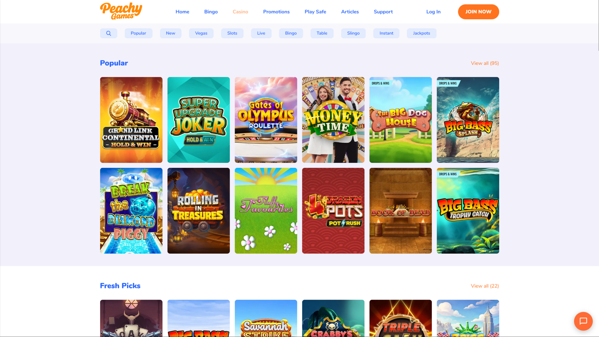 PeachyGames Casino Desktop Games