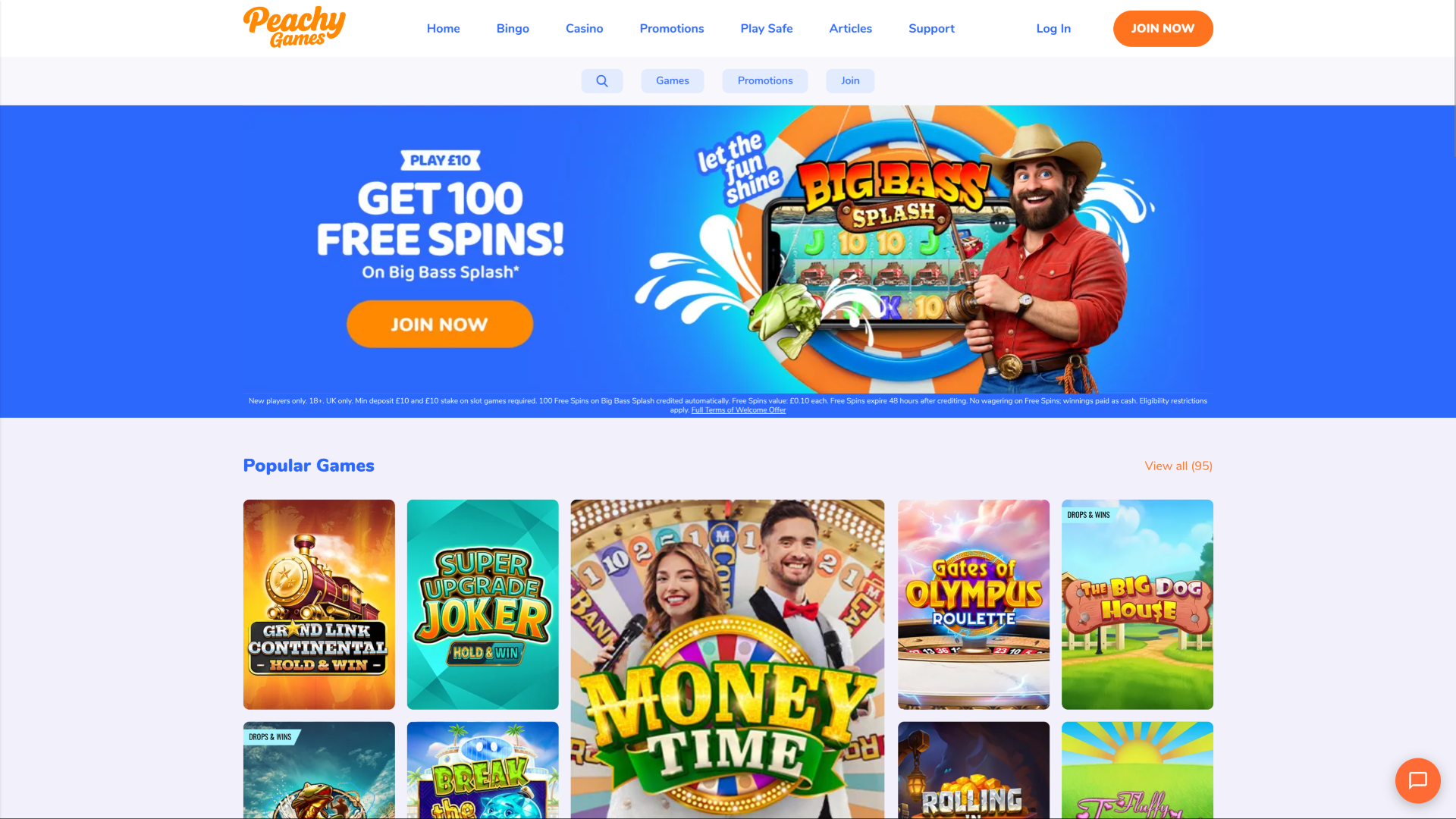 PeachyGames Casino Desktop Homepage