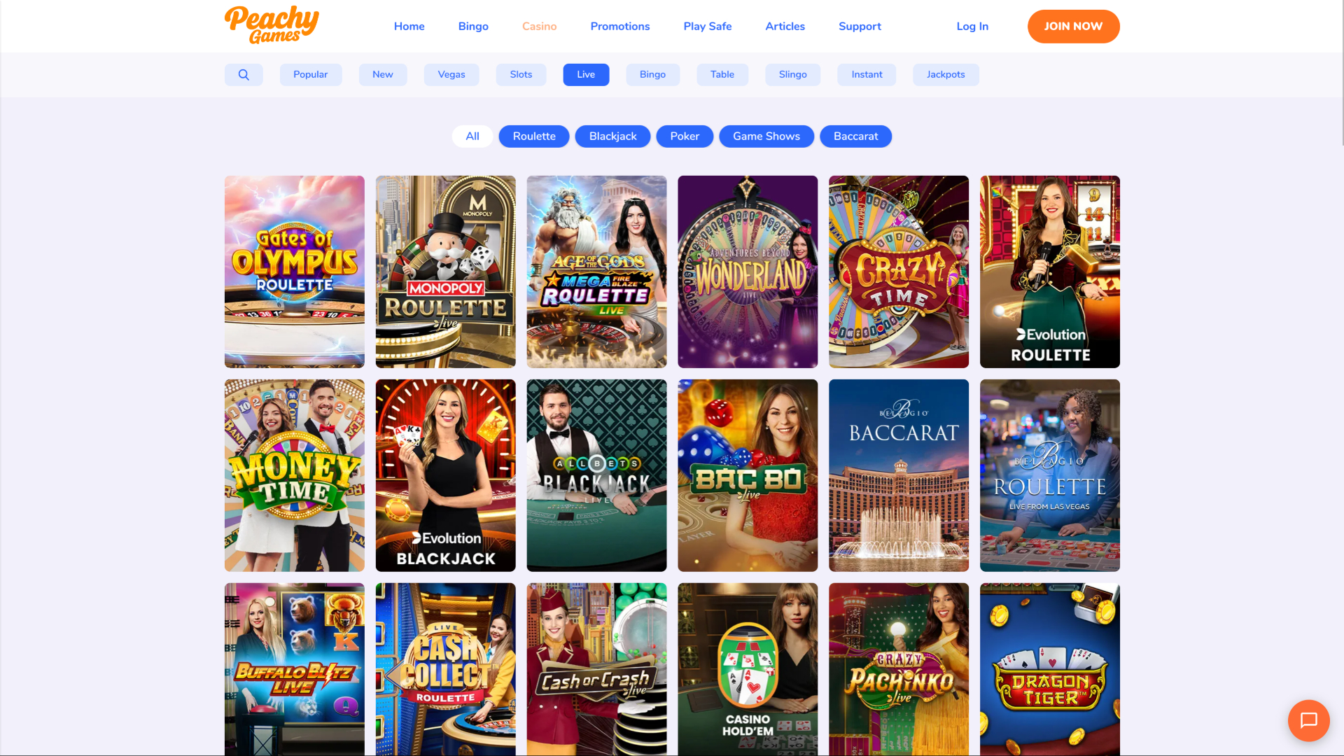 PeachyGames Casino Desktop Live Dealer