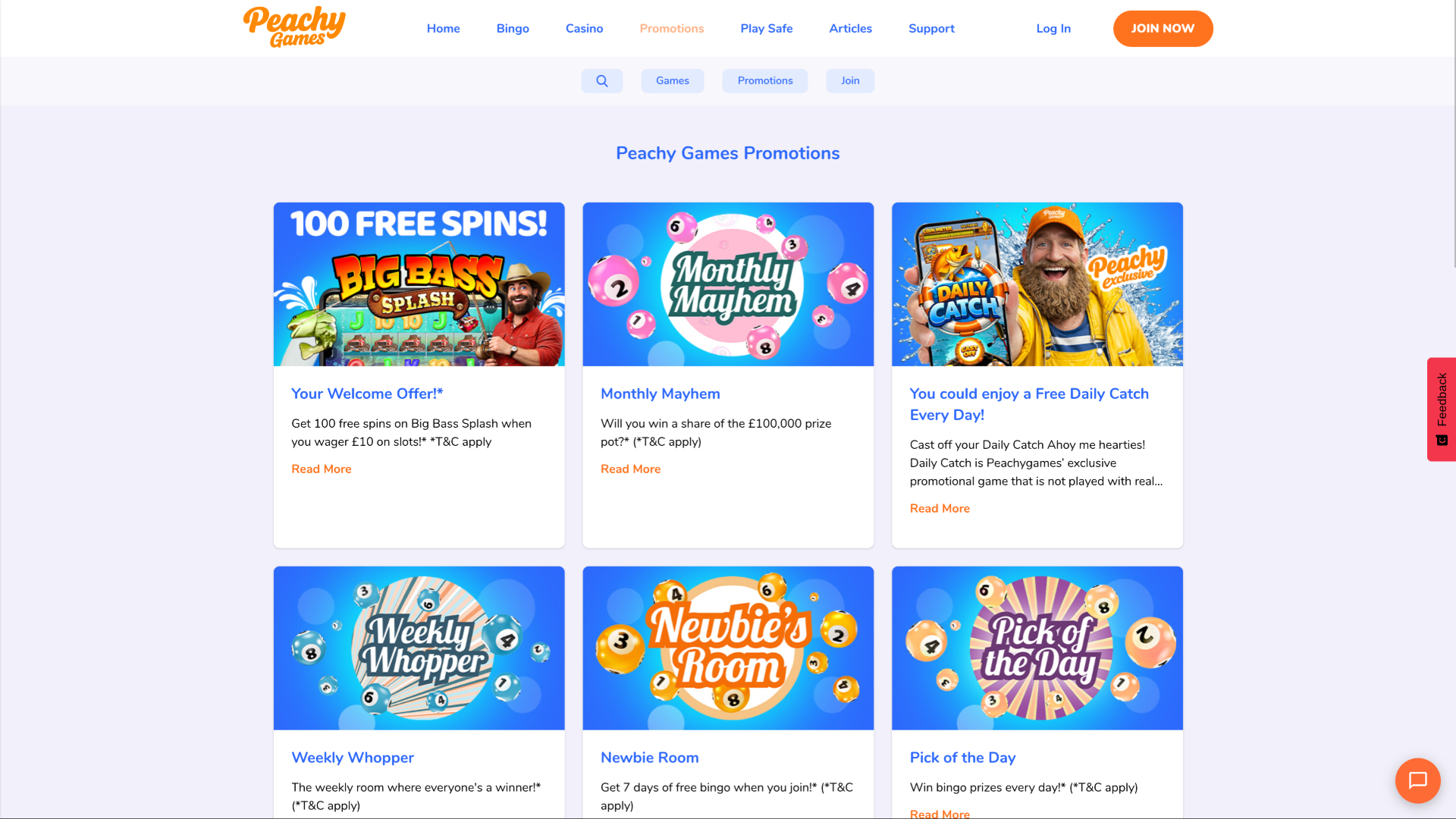 PeachyGames Casino Desktop Promotions