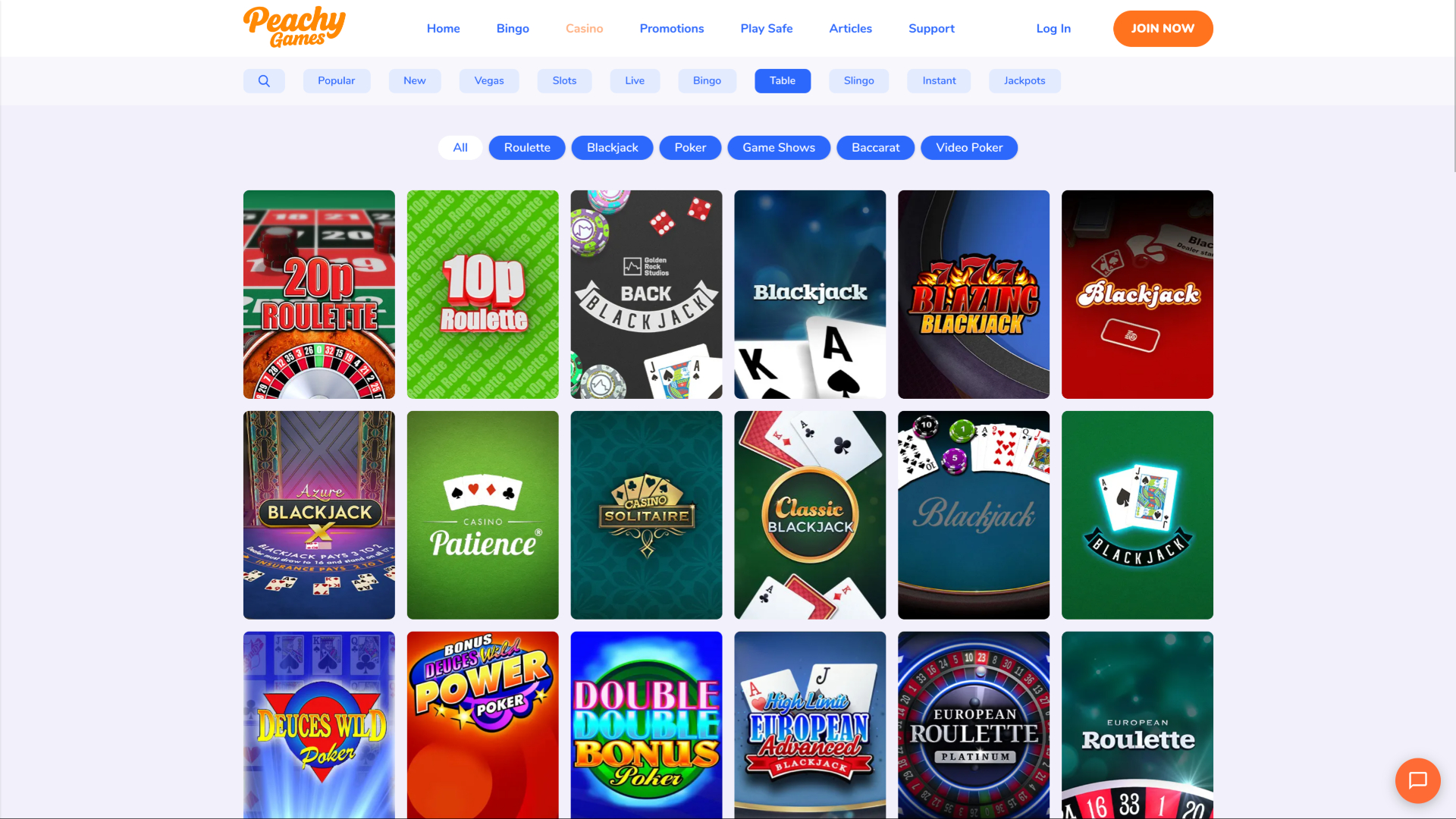PeachyGames Casino Desktop Table Games