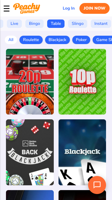 PeachyGames Casino Mobile Table Games