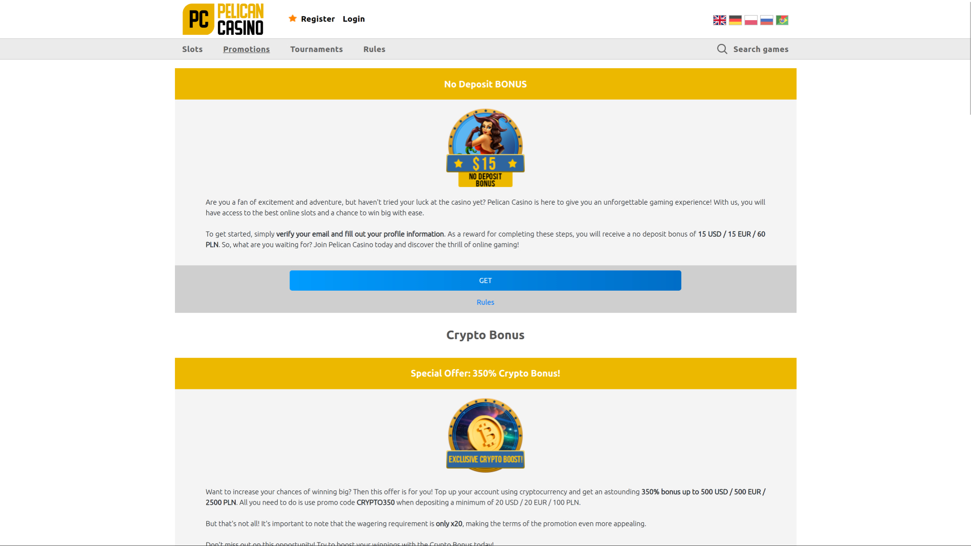 Pelican Casino Desktop Promotions