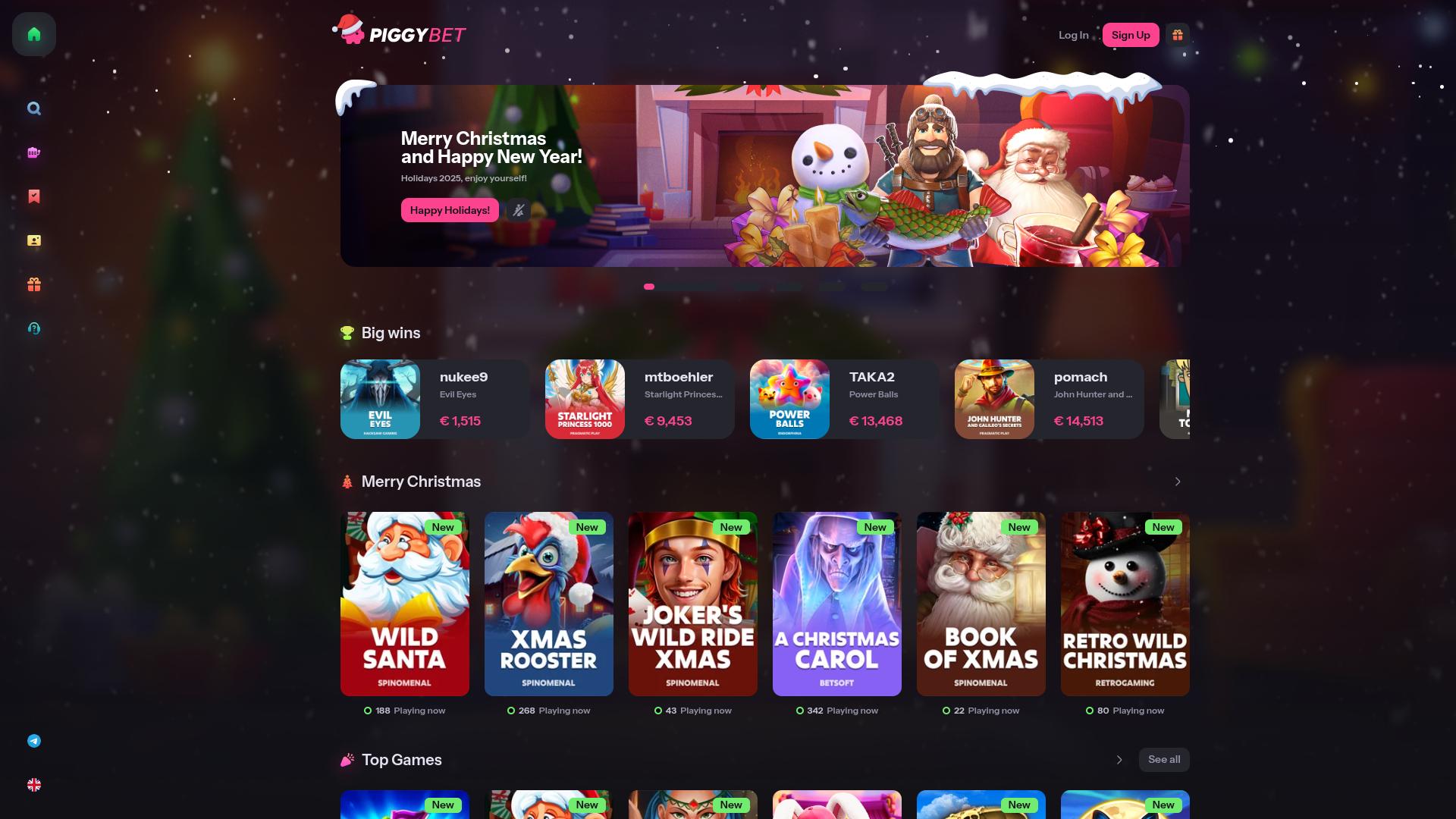 PiggyBet Casino Homepage Desktop