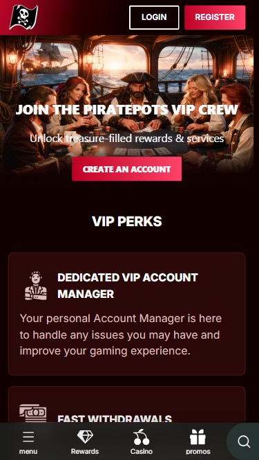Piratepots Casino Mobile VIP Program