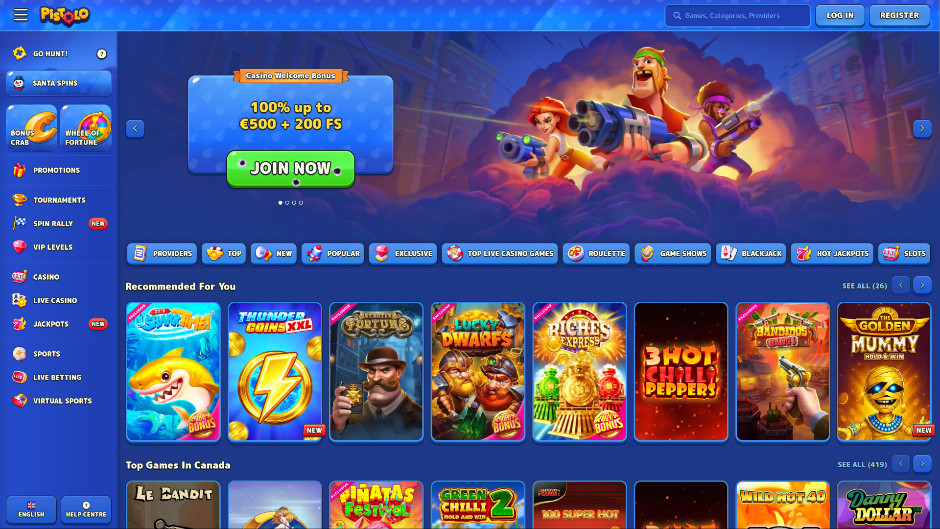 Pistolo Casino Desktop Homepage