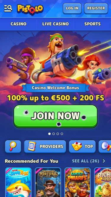 Pistolo Casino Mobile Homepage