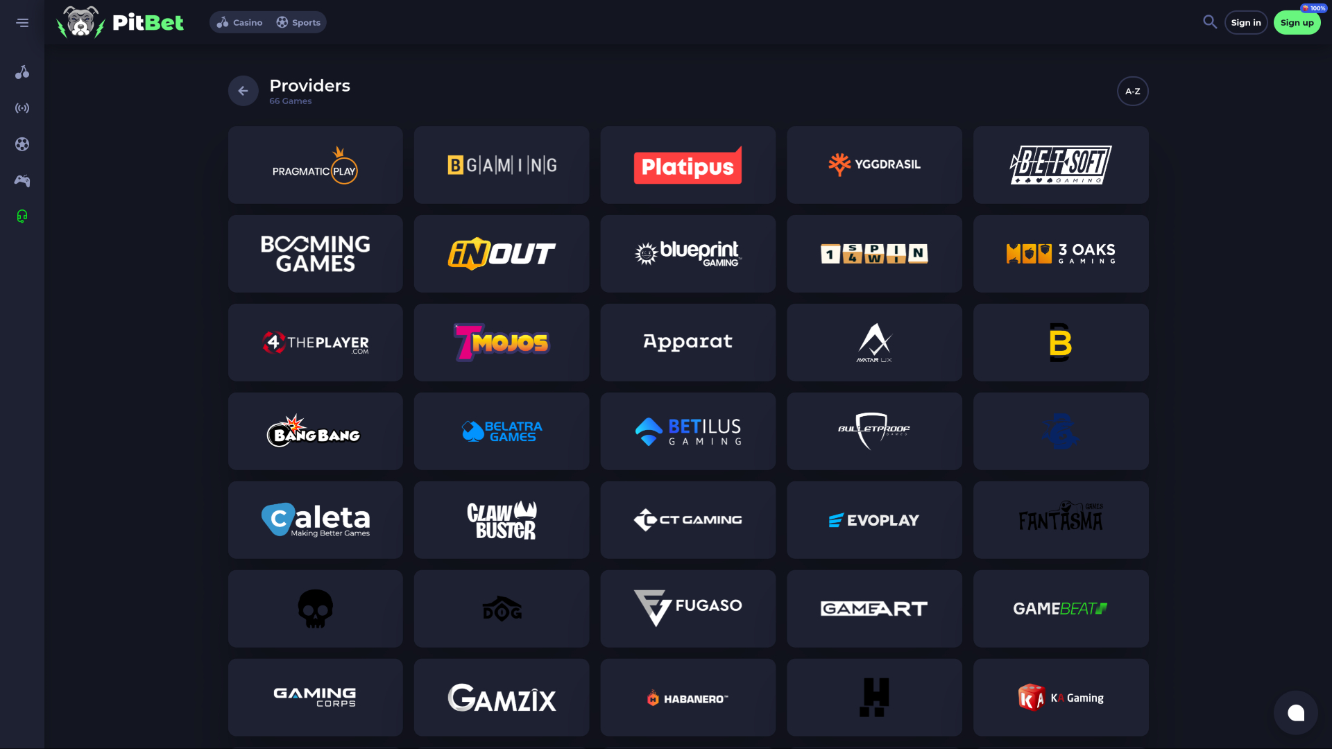 PitBet Casino Desktop Game Developers