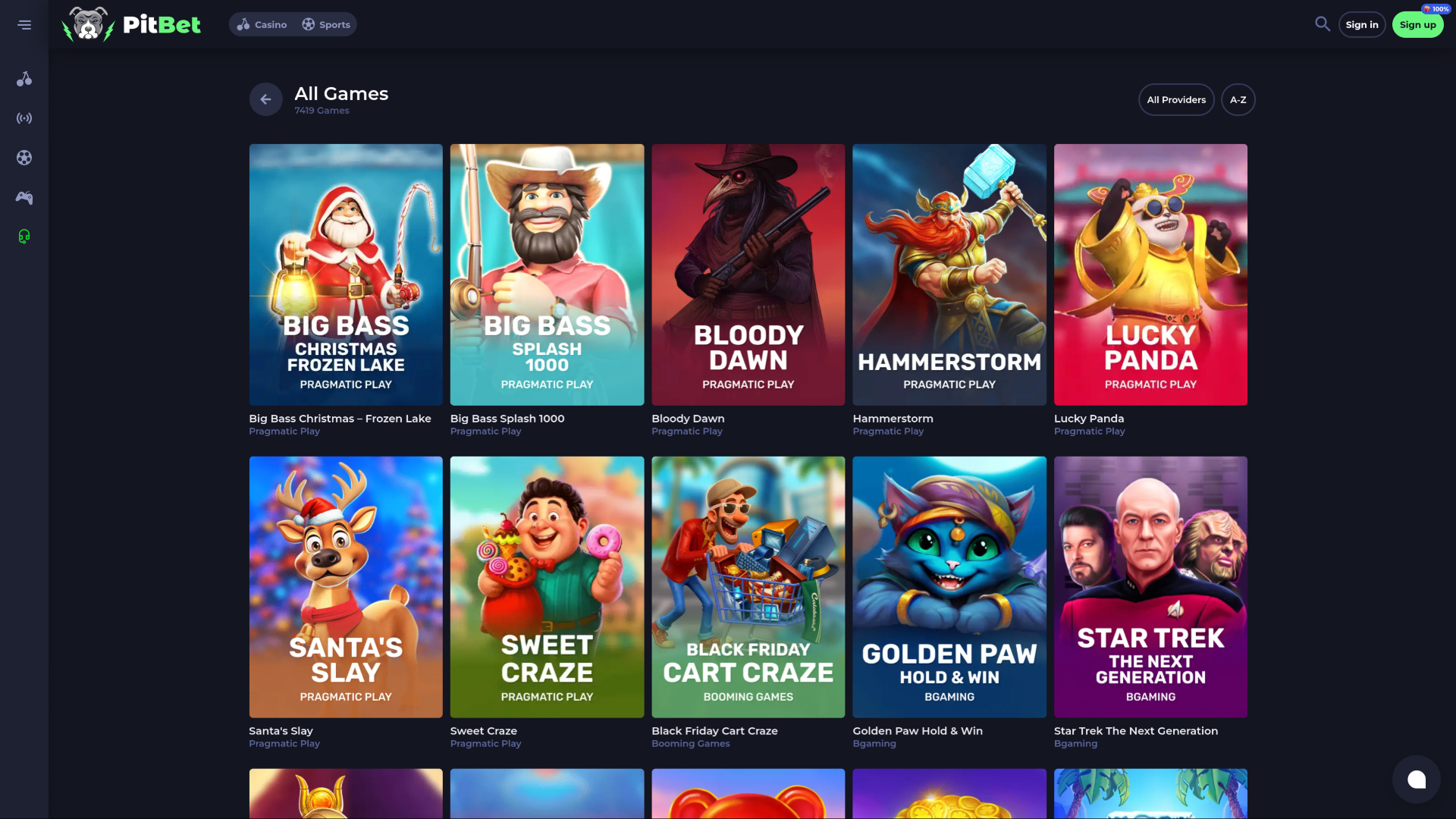 PitBet Casino Desktop Games