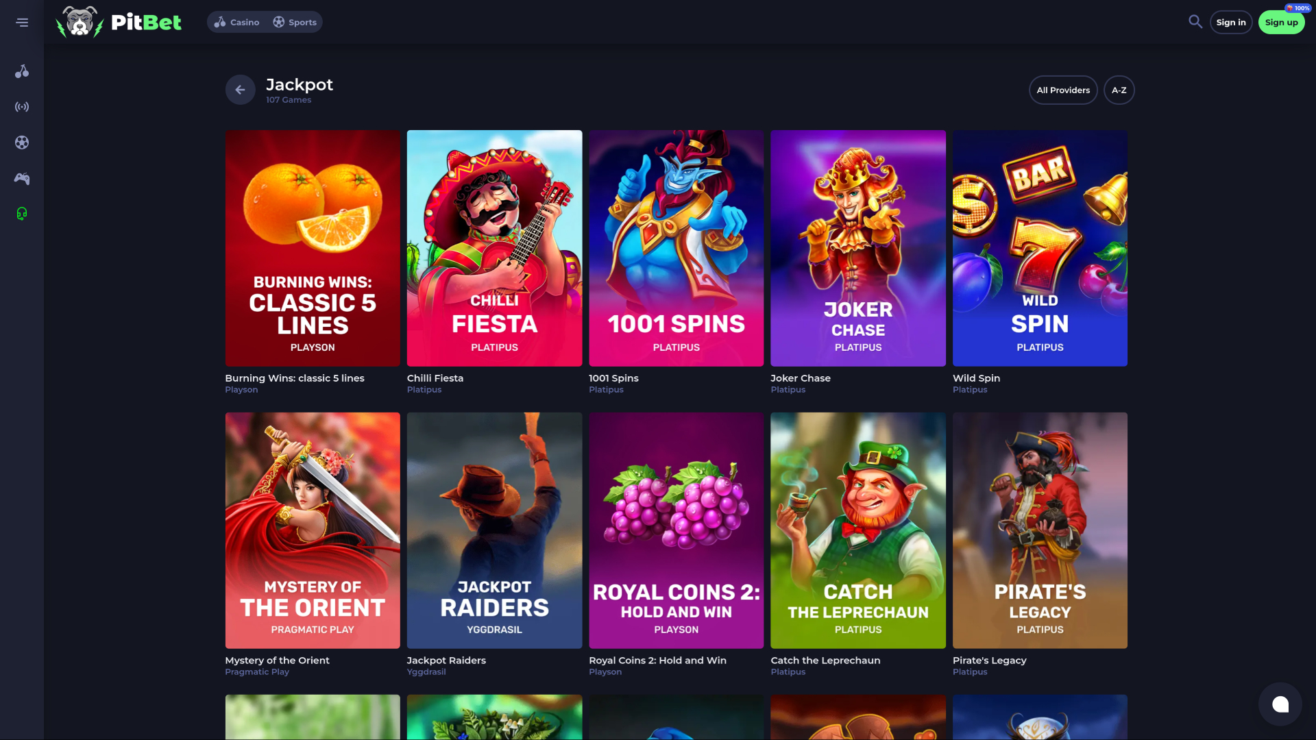 PitBet Casino Desktop Jackpot