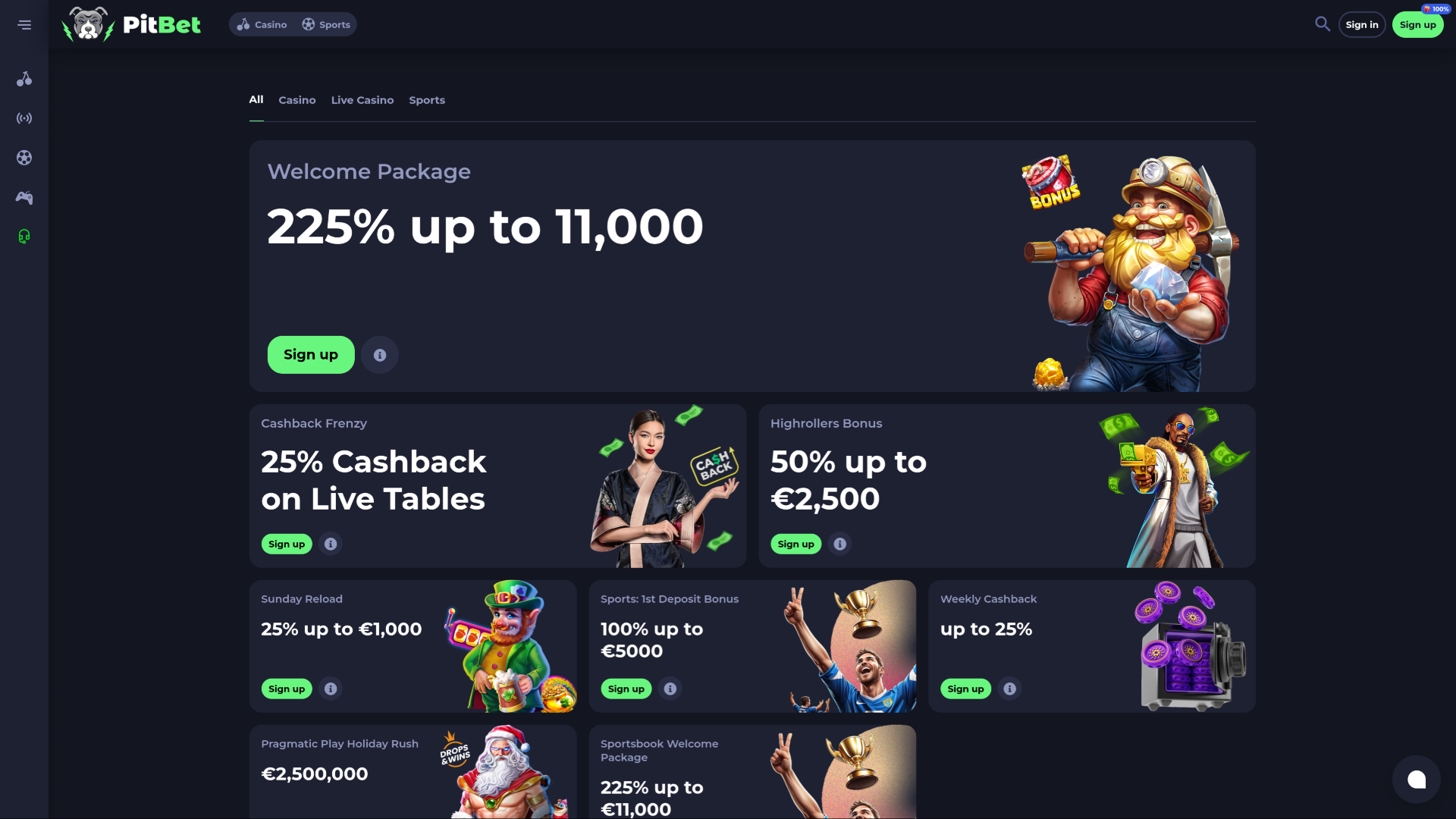 PitBet Casino Desktop Promotions