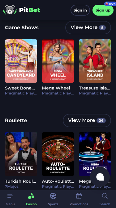 PitBet Casino Mobile Live Dealer