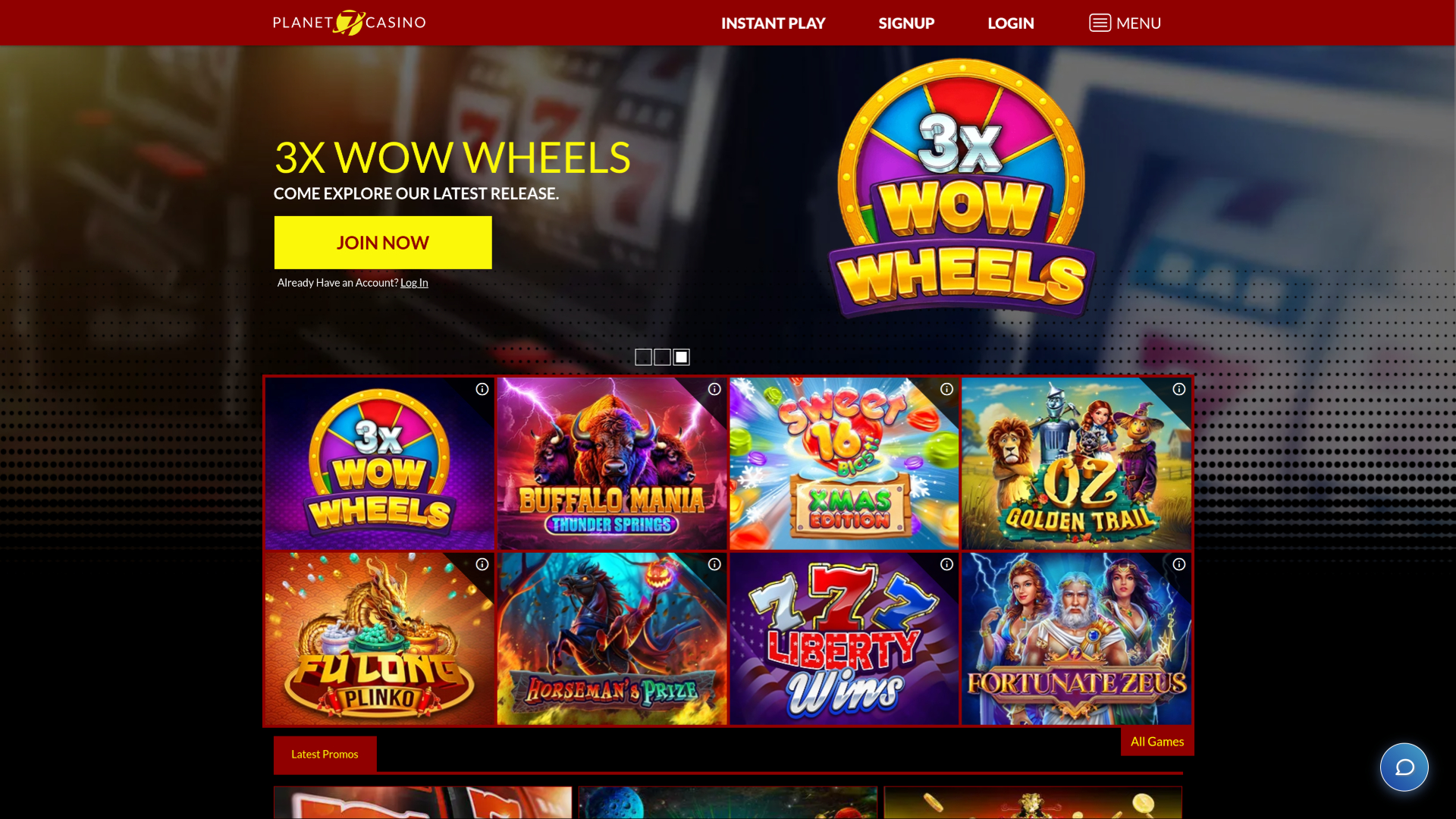 Planet 7 Casino Desktop Homepage
